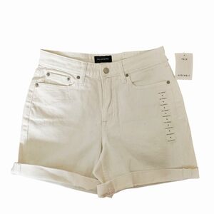 Free Assembly Beige High Rise Denim Rolled Cuff Stretch Denim Shorts Size 4, NWT